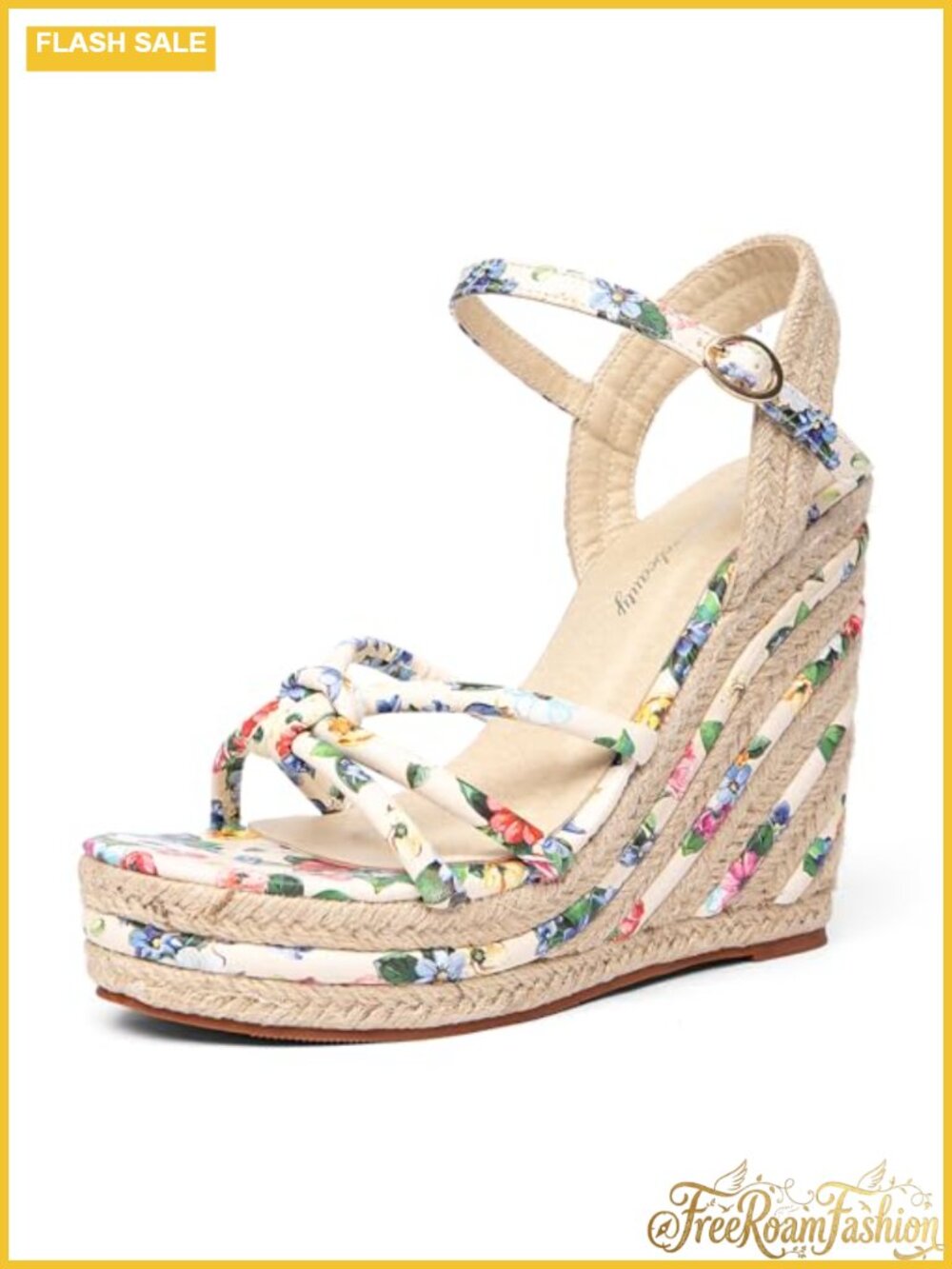 Women's Espadrille Wedge Sandals Floral Ankle Strap Open Toe Platform